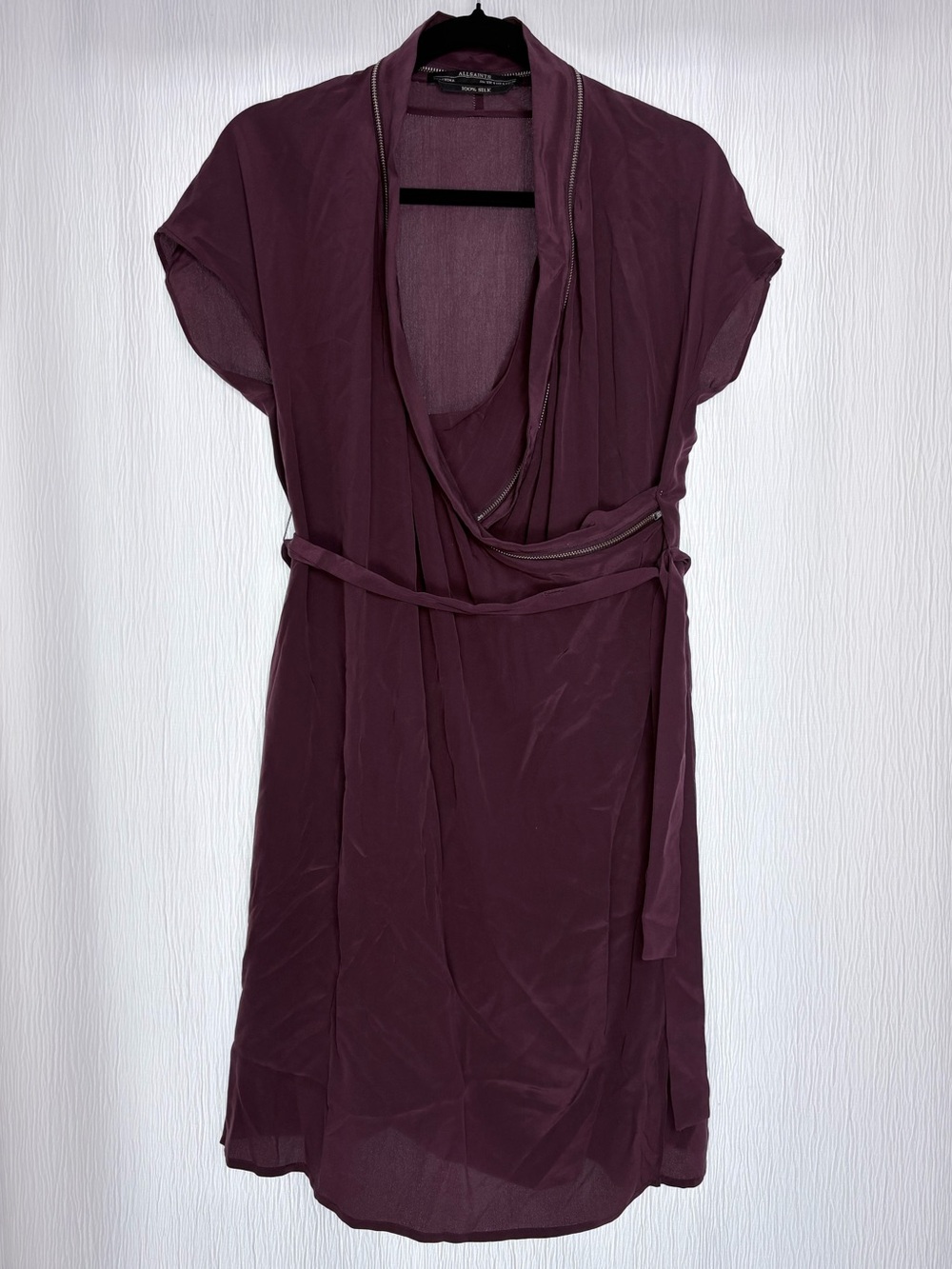 Allsaints Sleeveless Mini Dress, Silk, Zipper Details, US Size 4
